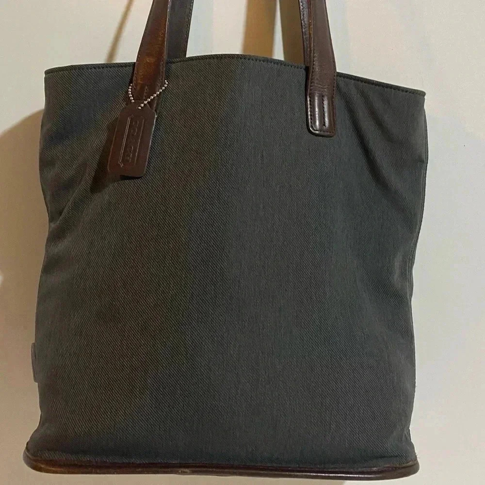 Coach Dark Gray Canvas Tote with Brown Leather Handles